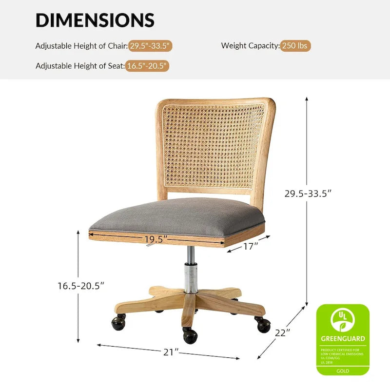 Modern Rattan Back Task Chair with Solid Wood Legs
