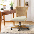 Modern Rattan Back Task Chair with Solid Wood Legs