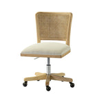 Modern Rattan Back Task Chair with Solid Wood Legs