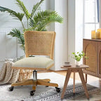 Modern Rattan Back Task Chair with Solid Wood Legs