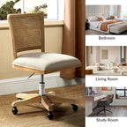 Modern Rattan Back Task Chair with Solid Wood Legs
