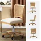 Modern Rattan Back Task Chair with Solid Wood Legs