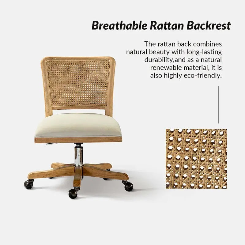 Modern Rattan Back Task Chair with Solid Wood Legs