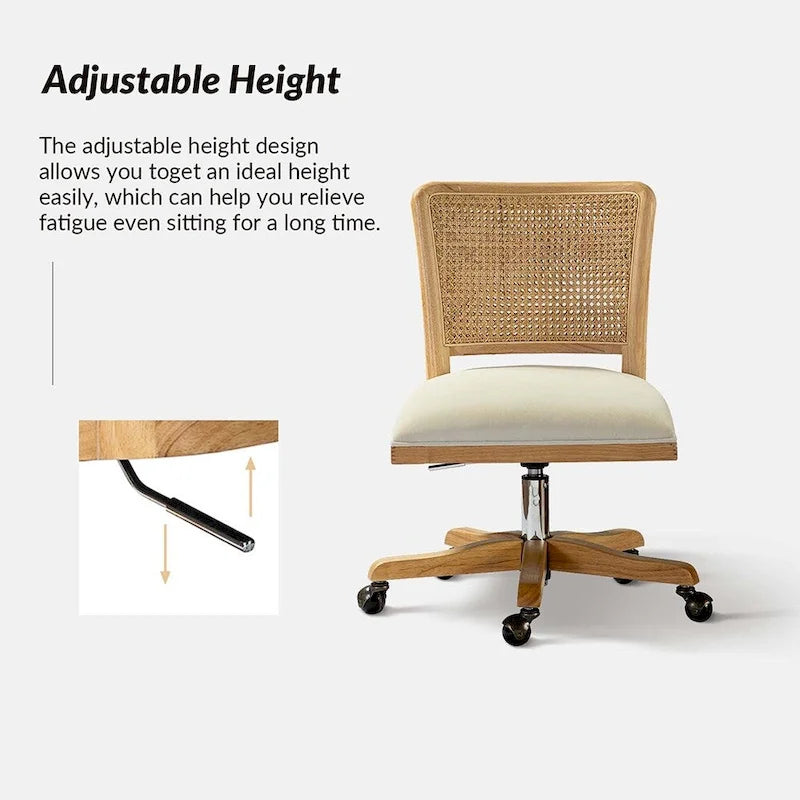 Modern Rattan Back Task Chair with Solid Wood Legs