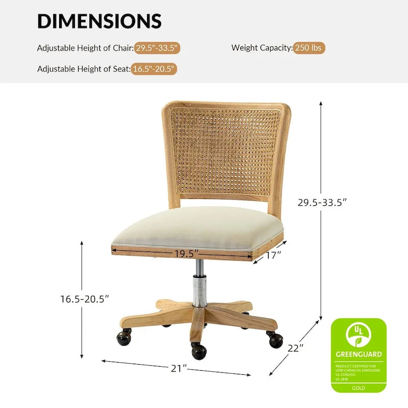Modern Rattan Back Task Chair with Solid Wood Legs