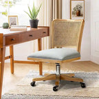 Modern Rattan Back Task Chair with Solid Wood Legs