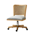 Modern Rattan Back Task Chair with Solid Wood Legs