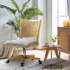 Modern Rattan Back Task Chair with Solid Wood Legs