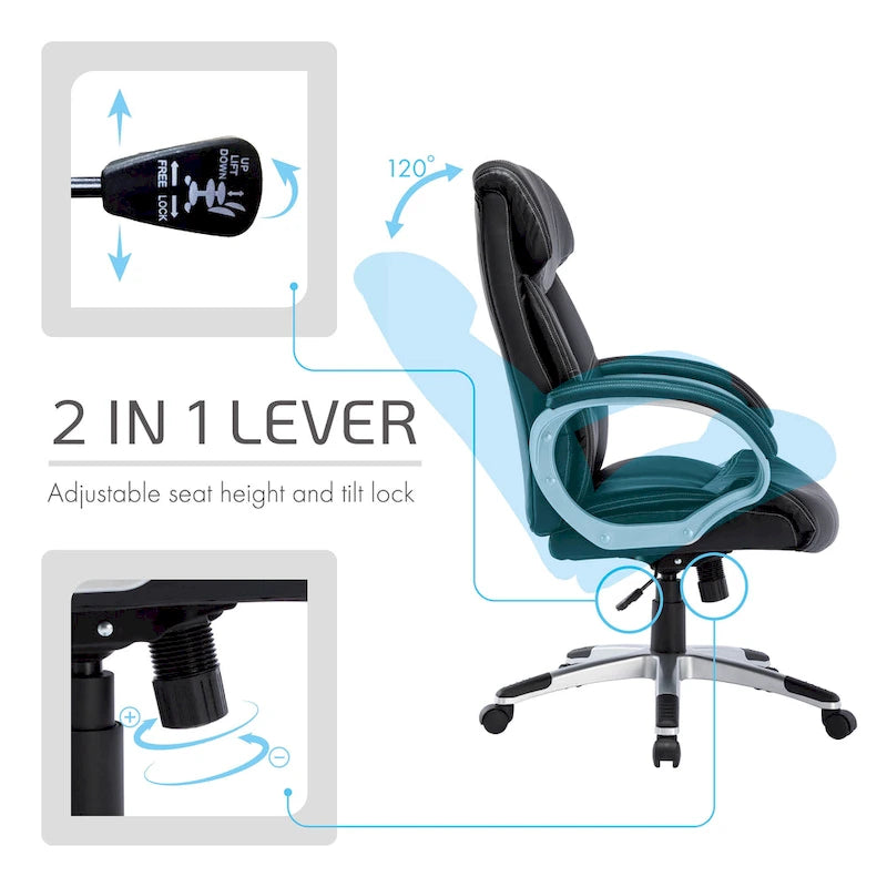 Executive Office Chair, PU Leather, Roller Wheels
