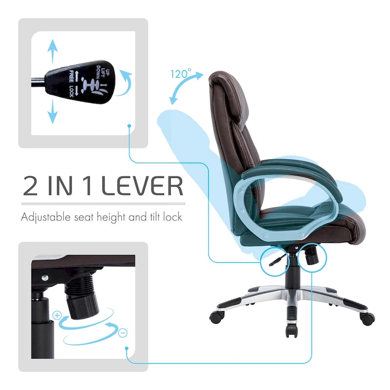 Executive Office Chair, PU Leather, Roller Wheels