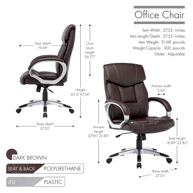 Executive Office Chair, PU Leather, Roller Wheels