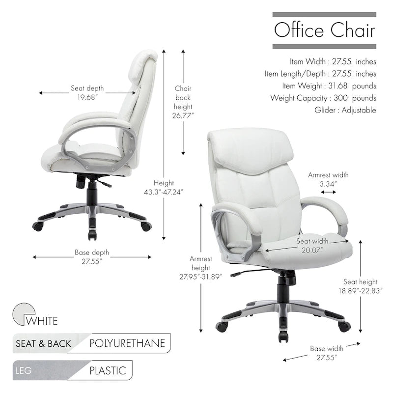 Executive Office Chair, PU Leather, Roller Wheels