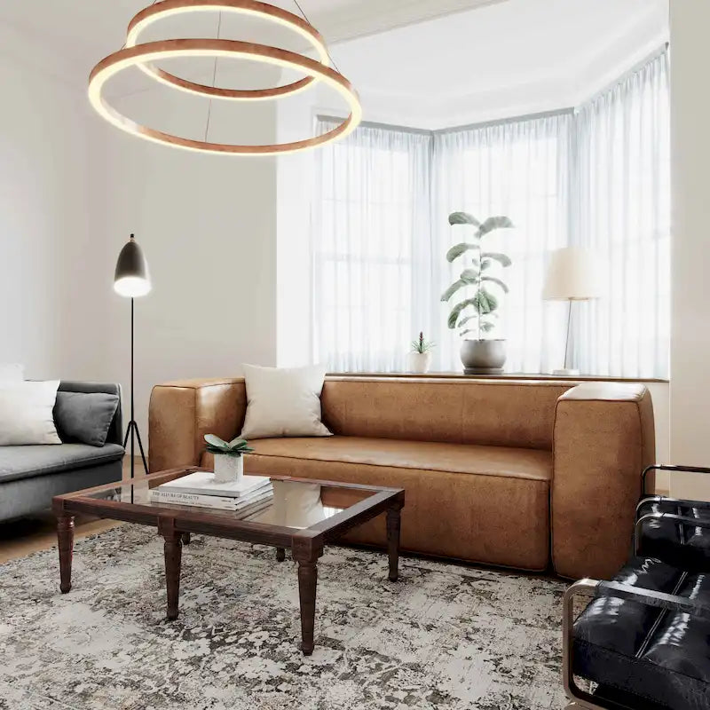 Modern Brown Blended Leather Sofa - 89.8W x 38.2D x 27.2H