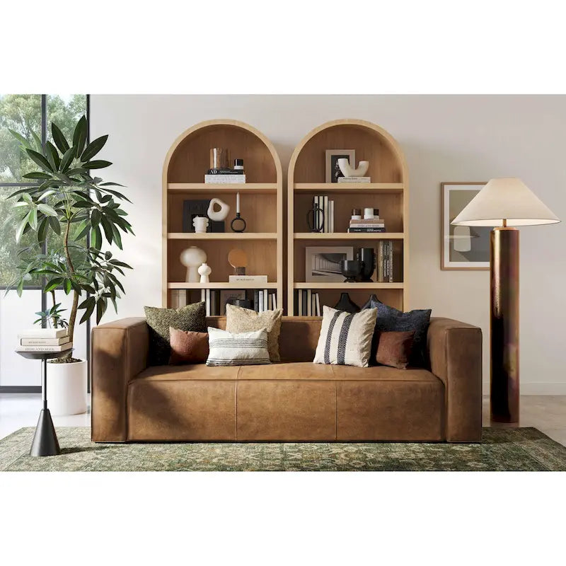 Modern Brown Blended Leather Sofa - 89.8W x 38.2D x 27.2H