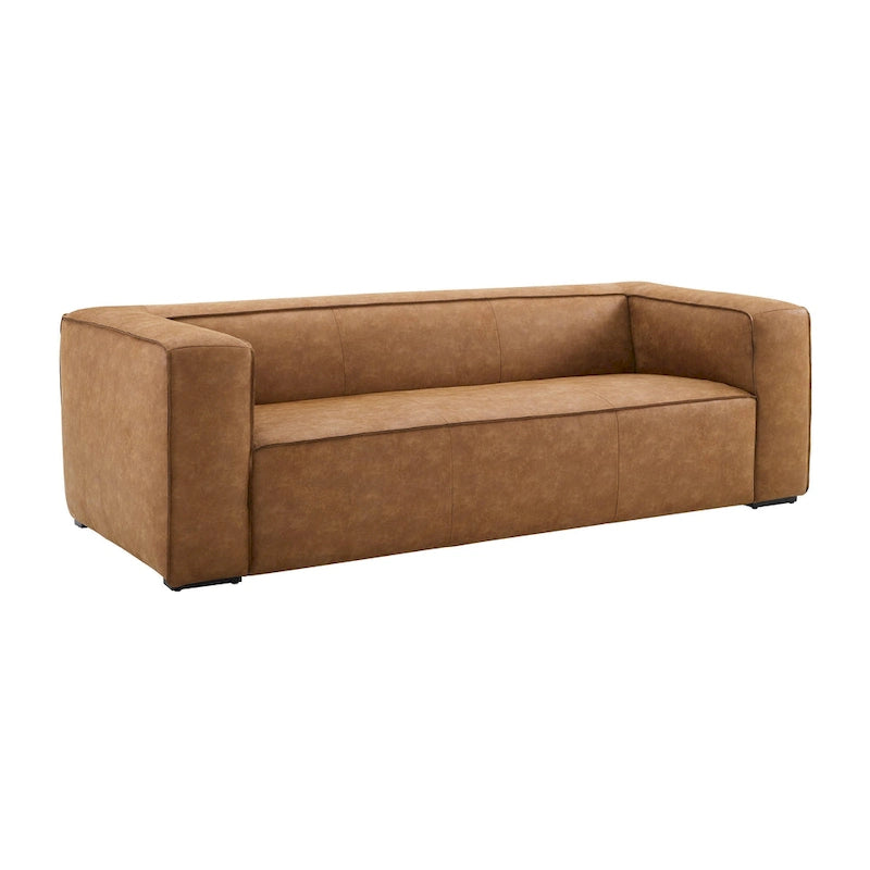 Modern Brown Blended Leather Sofa - 89.8W x 38.2D x 27.2H