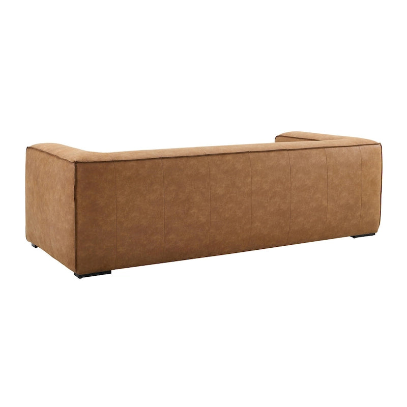 Modern Brown Blended Leather Sofa - 89.8W x 38.2D x 27.2H