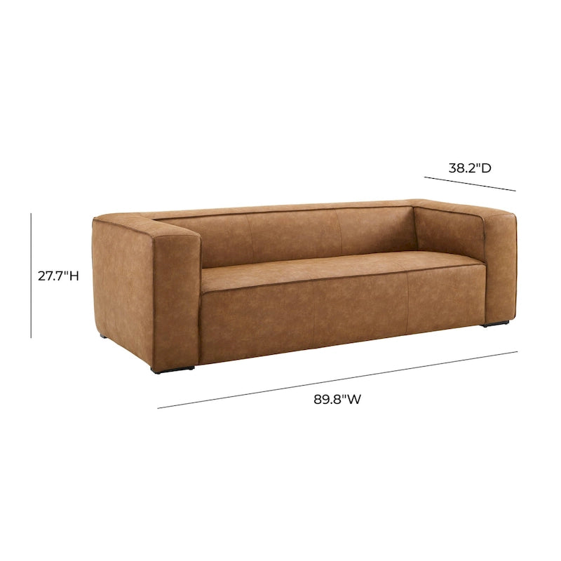 Modern Brown Blended Leather Sofa - 89.8W x 38.2D x 27.2H