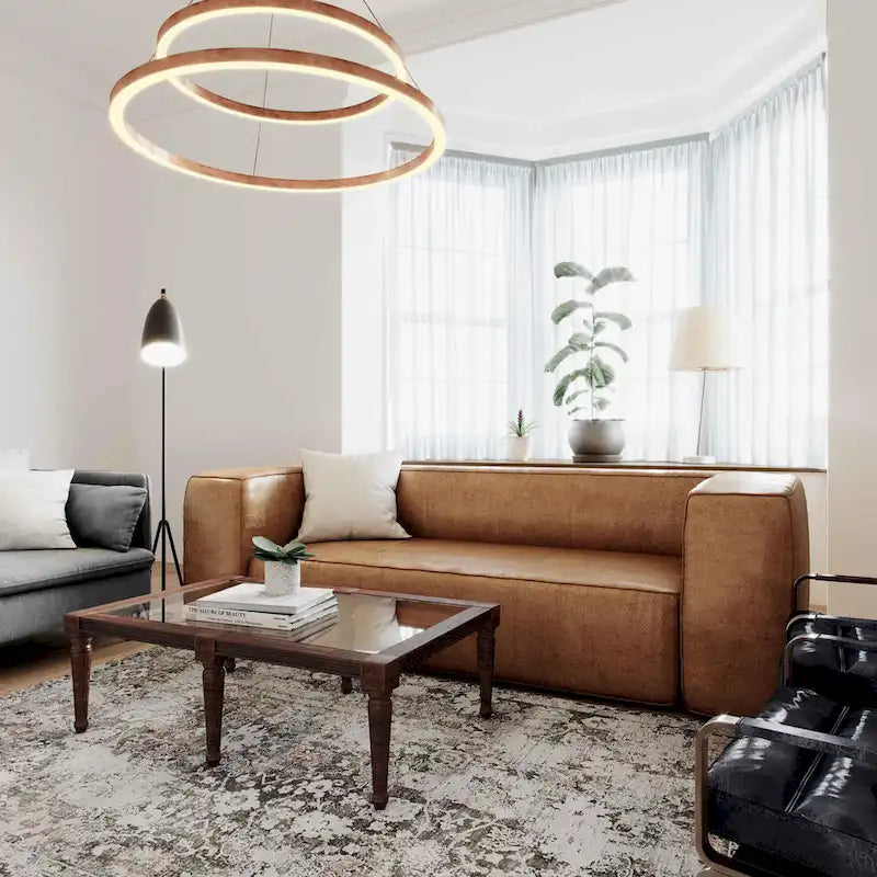 Modern Brown Blended Leather Sofa - 89.8W x 38.2D x 27.2H