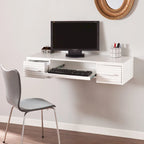 Modern White 2-drawer Floating Wall-mount Desk