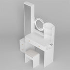 LED Mirror Vanity Table w/ Cushioned Stool & 2 AC+2 USB Power Station