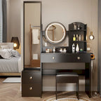 LED Mirror Vanity Table w/ Cushioned Stool & 2 AC+2 USB Power Station