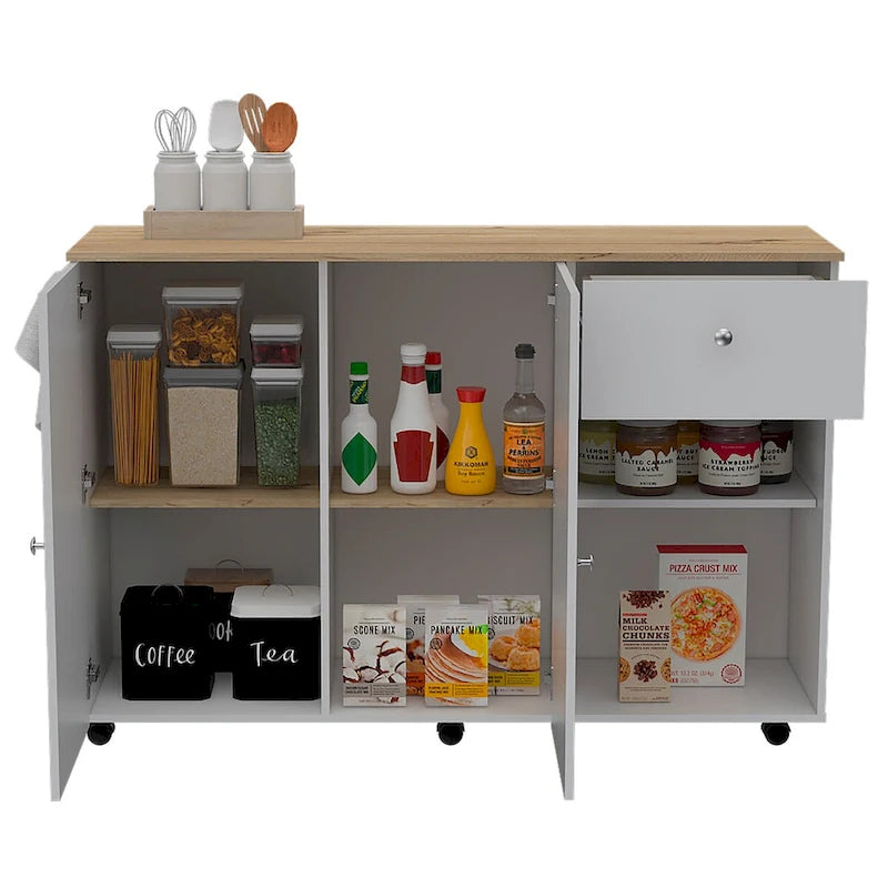 Kitchen Island Cart for Kitchen, Dining Room,White / Light Oak