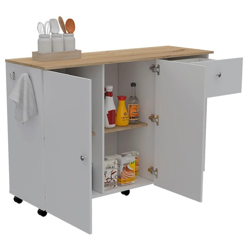 Kitchen Island Cart for Kitchen, Dining Room,White / Light Oak