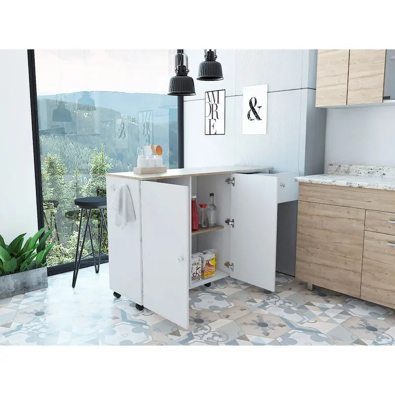 Kitchen Island Cart for Kitchen, Dining Room,White / Light Oak