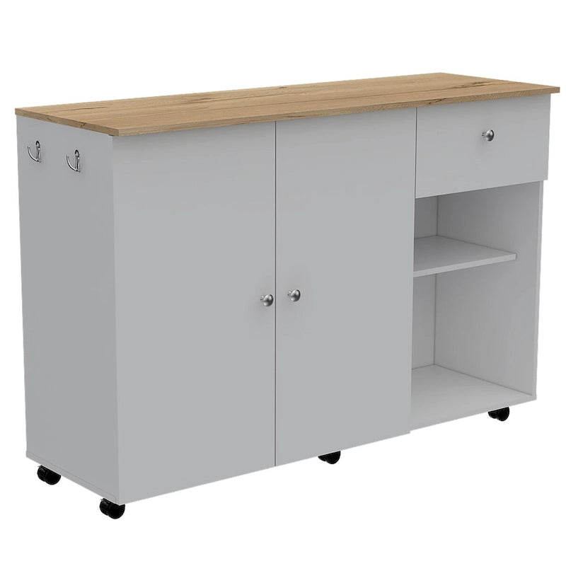 Kitchen Island Cart for Kitchen, Dining Room,White / Light Oak