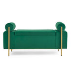 Upholstered Velvet Storage Bench with Cylindrical Arms