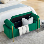 Upholstered Velvet Storage Bench with Cylindrical Arms