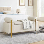 Upholstered Velvet Storage Bench with Cylindrical Arms