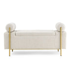 Upholstered Velvet Storage Bench with Cylindrical Arms
