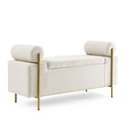 Upholstered Velvet Storage Bench with Cylindrical Arms
