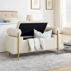 Upholstered Velvet Storage Bench with Cylindrical Arms