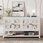 Elegant Retro Console Table with Mirrored Doors, Spacious Shelves and Durable Acacia Wood Legs