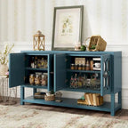 Elegant Retro Console Table with Mirrored Doors, Spacious Shelves and Durable Acacia Wood Legs