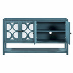 Elegant Retro Console Table with Mirrored Doors, Spacious Shelves and Durable Acacia Wood Legs