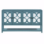 Elegant Retro Console Table with Mirrored Doors, Spacious Shelves and Durable Acacia Wood Legs