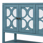 Elegant Retro Console Table with Mirrored Doors, Spacious Shelves and Durable Acacia Wood Legs