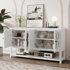 Elegant Retro Console Table with Mirrored Doors, Spacious Shelves and Durable Acacia Wood Legs