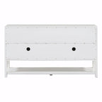 Elegant Retro Console Table with Mirrored Doors, Spacious Shelves and Durable Acacia Wood Legs