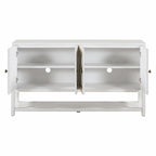 Elegant Retro Console Table with Mirrored Doors, Spacious Shelves and Durable Acacia Wood Legs
