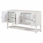 Elegant Retro Console Table with Mirrored Doors, Spacious Shelves and Durable Acacia Wood Legs