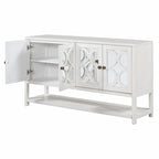 Elegant Retro Console Table with Mirrored Doors, Spacious Shelves and Durable Acacia Wood Legs