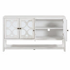 Elegant Retro Console Table with Mirrored Doors, Spacious Shelves and Durable Acacia Wood Legs