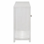 Elegant Retro Console Table with Mirrored Doors, Spacious Shelves and Durable Acacia Wood Legs