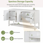 Elegant Retro Console Table with Mirrored Doors, Spacious Shelves and Durable Acacia Wood Legs