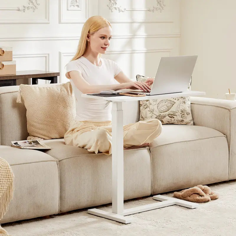 Adjustable Mobile Bed Desk Computer Desk Mobile Standing Desk Lifting Desk with Lockable Casters Portable L-Shaped Desks