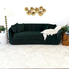 Modern Japandi Style Tight Back Velvet Couch in Green
